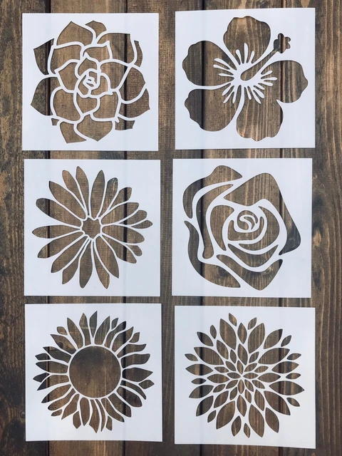 9pcs Rose Flower Stencils 6inch Reusable Rose Stencils For Painting On Wood  Canvas Wall Furniture Floral Stencil Border Flowers Templates For Crafts D