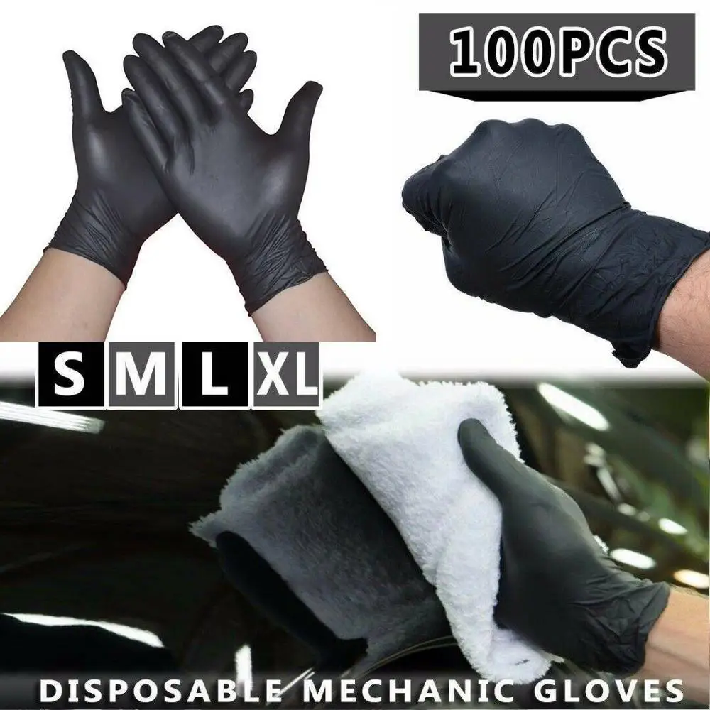 

100pcs Rubber Comfortable Disposable Mechanic Nitrile Gloves Black Medical Exam Household Cleaning Washing Laboratory