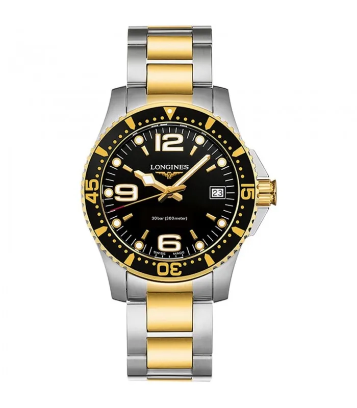 LONGINES часы HYDROCONQUEST Кварцевые черные из нержавеющей стали двухцветные L3.340.3.56.7