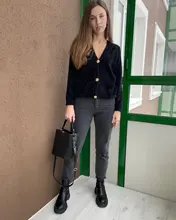 Cardigan Sweater Pull Black Green Women V-Neck GOPLUS for Oversized Vrouw Truien Femme