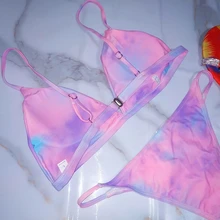 Sexy Bikini Micro Women`s Swimsuit 2021 Tie Dye Mini Thong Bikinis Set Brazilian Swimming
