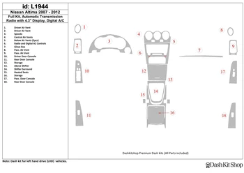 

Interior lining for Nissan Altima 2010-2012. Set L1944.