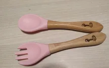 Bopoobo-tenedor de bambú para bebé, cuchara de alimentación de bebé de madera de silicona, accesorios de alimentación para niños pequeños, grado alimenticio orgánico sin BPA, 2 uds.