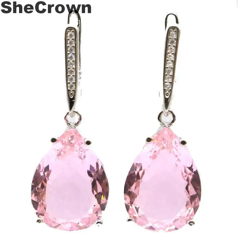 SheCrown 18x13 мм форма капли воды розовый кунцит Белый CZ подарок для девочек серебряные серьги 35x13 мм