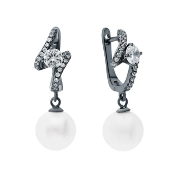 

Silver earrings with cubic zirconia and pearls imitation sunlight sample 925
