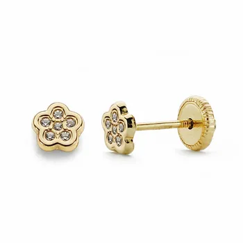 

Earrings 18k gold flower 5mm. Zircons screw clasp [AA2099]