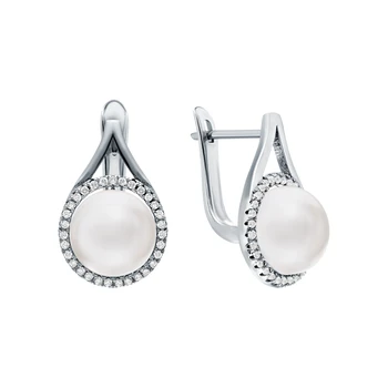

Silver earrings with cubic zirconia and pearls cultured sunlight sample 925