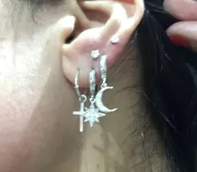 Pendientes de aro de Luna y estrella para mujer y hombre, de Plata de Ley 925, joyería para la oreja, regalos de fiesta al por mayor