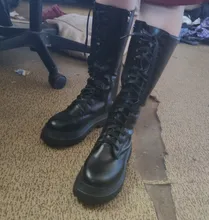 Botas hasta la rodilla de piel sintética con plataforma gruesa para Mujer, botines largos con cordones, con cremallera, estilo Punk, Chelsea, 2020