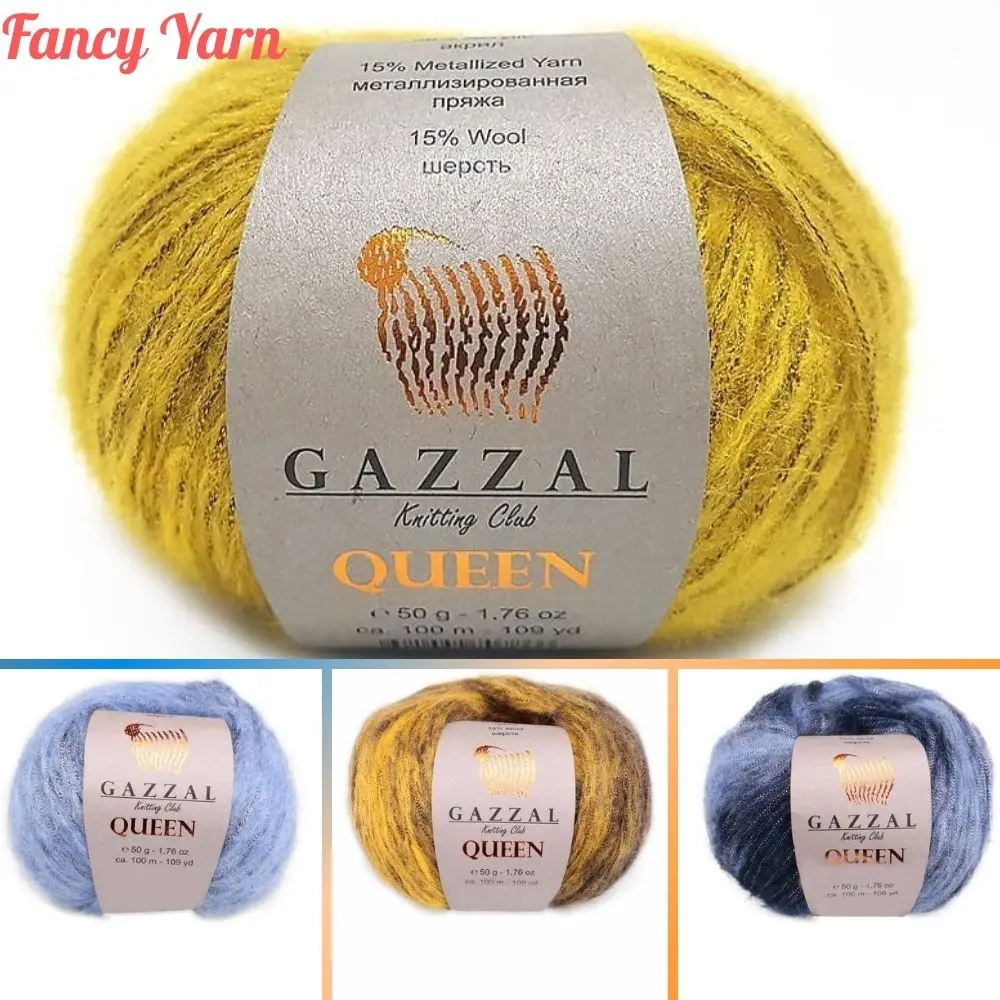 Gazzal Queen Gomitoli Di Filato Per Maglieria A Mano, 50 Grammi 100 Metri, Filo, Lana, Metallizzato, Fantasia, Bambino, Uncinetto, Vestiti, Sport, Car