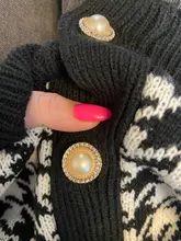 FSDA-suéter de manga larga con cuello de pico para mujer, cárdigan negro con botones y pata de gallo, de punto, holgado, de gran tamaño, informal, otoño e invierno, 2020