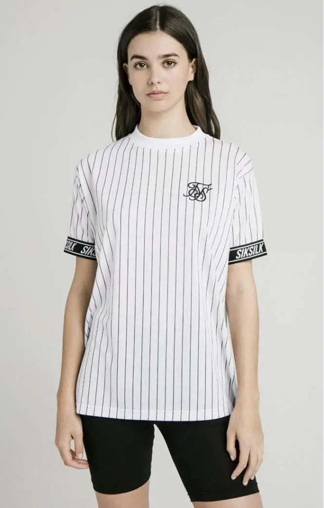 

SikSilk Oversized Baseball Tee – White Woman T-Shirt