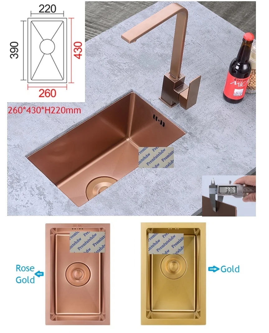 

Rose Gold 304 Stainless Steel Square Kitchen Sink Faucet Set Mini Sink Bar RV Trailer Yacht Caravan