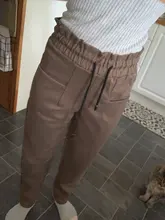 Womens Pants Trousers Harem Woolen Black High-Waist Winter Plus-Size Warm LYZCR Ankle-Length