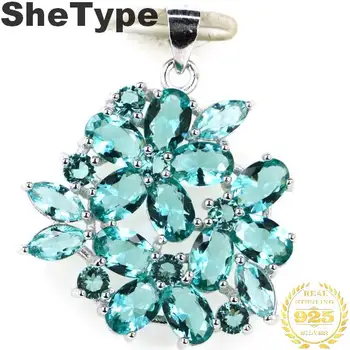 

30x26mm Beautiful Flower Shape 3.6g Created Rich Blue Aquamarine Wedding Woman's 925 Solid Sterling Silver Pendant