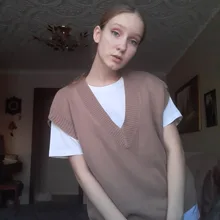 FSDA-suéter tejido tipo Chaleco con escote en V para mujer, Jersey informal de color caqui sin mangas, Jersey gris para otoño e invierno, 2020