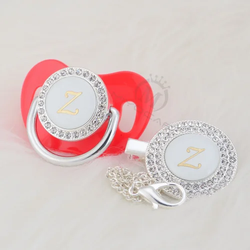MIYOCAR gold bling name Initial letter Z elegant silver bling pacifier and pacifier clip BPA free dummy bling SGS pass LZ-1 - Цвет: LZ-5 -1   6-18M
