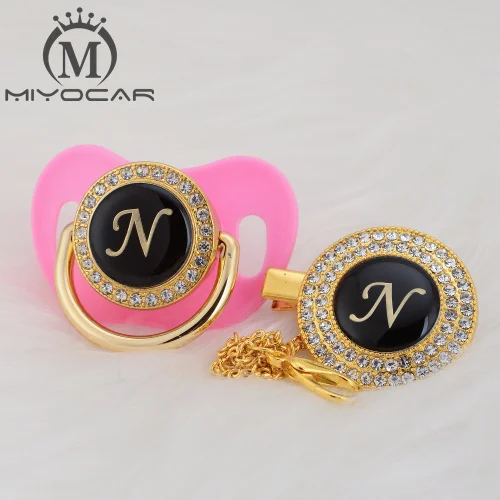 LN-3 0-6M MIYOCAR уникальный дизайн имя инициалы Письмо N Элегантный bling соска и пустышка Клип BPA бесплатно пустышка bling уникальный дизайн LN - Цвет: LN-3 0-6M