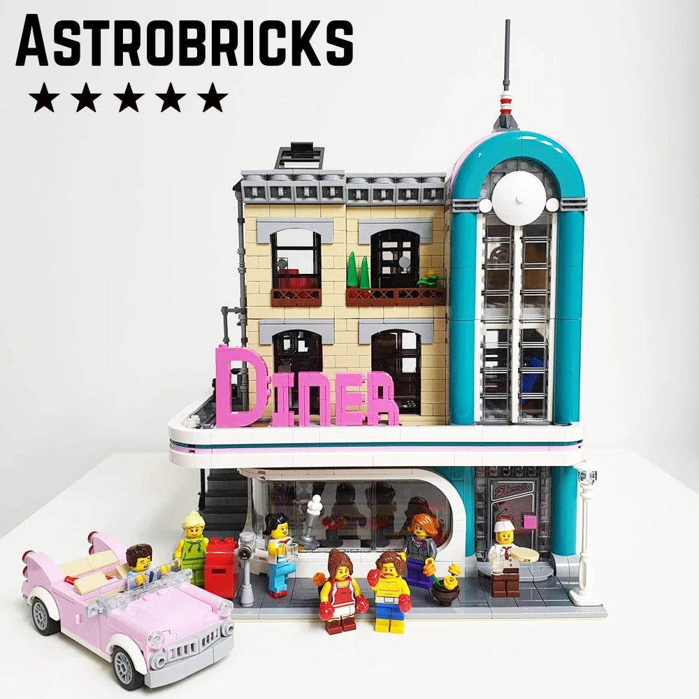 2480PCS City Street Downtown Diner Building Blocks Bricks Figures Toy Model Cute