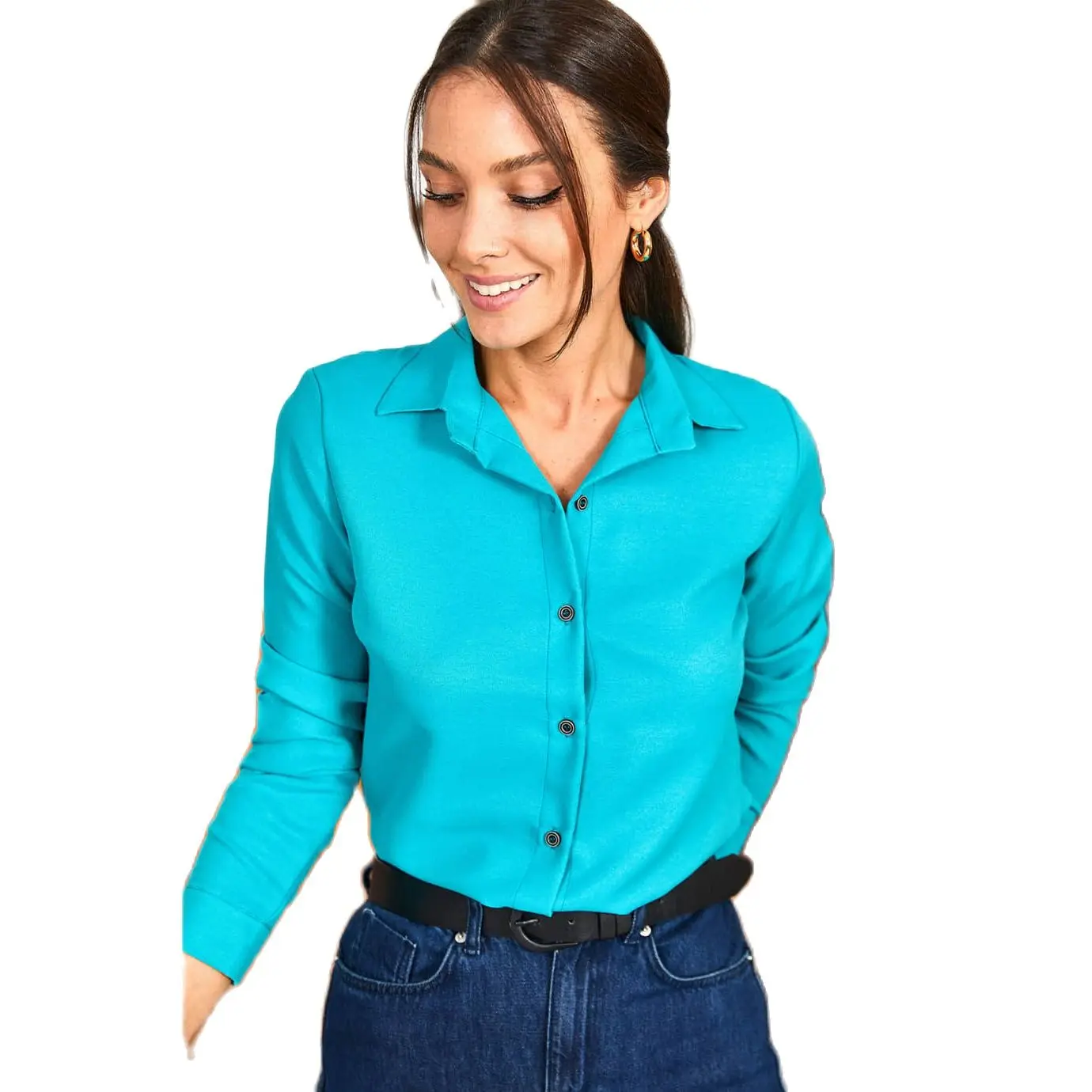 2022. Women's Turquoise Color Long Sleeve Straight Shirt Armonika Turkish Clothing Fashion Best Seller Shirts-ARM-18Y001176 | Женская