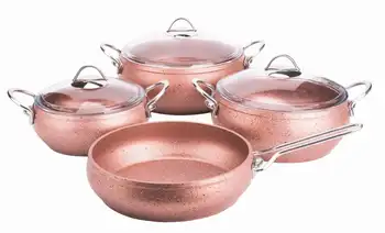 

Cookware Set 4 piece Granite Stew Pot Rose Golden Handle Made in Turkey