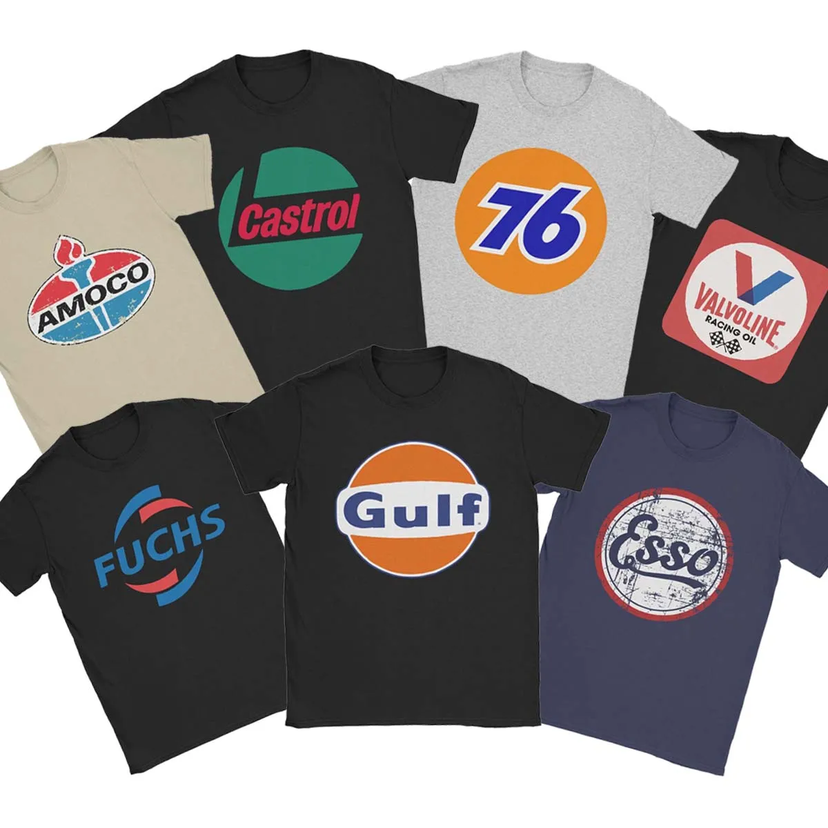 

Vintage Oil Retro Gas Petrol Brand Logo promotion gasoline T-Shirts Men Car Motorsport T Shirt 70's 80's Birthday Gift Tee Shirt