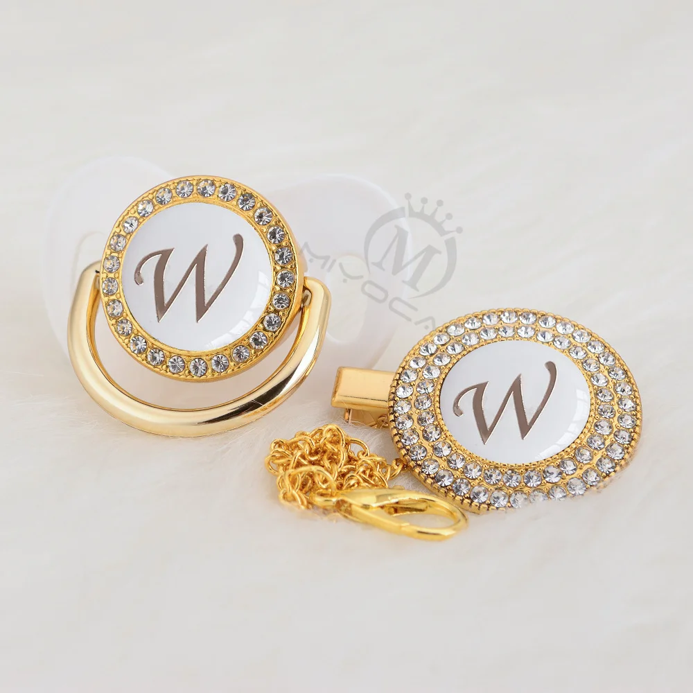 LW-2-W 0-6M MIYOCAR имя инициалы буквы W Белый Серебряный bling соска и пустышка Клип BPA бесплатно пустышка bling уникальный дизайн SGS пройти LW-w - Цвет: LW-2-W 0-6M