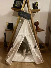 Pet Teepee Dog & Cat Bed White Canvas Dog Cute House-Portable Washable Dog Tents 