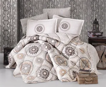 

Multicolored Quilt and Duvet Cover Set 100% Cotton Made Double Romantic Sleep Set MANİLA COFFEE