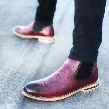 

BA0085 Chelsea Burgundy Black Base Men 'S Classic Sports Classic Half Ankle Boot. Van, chaussure, air, para, flip, cover, leather, skin