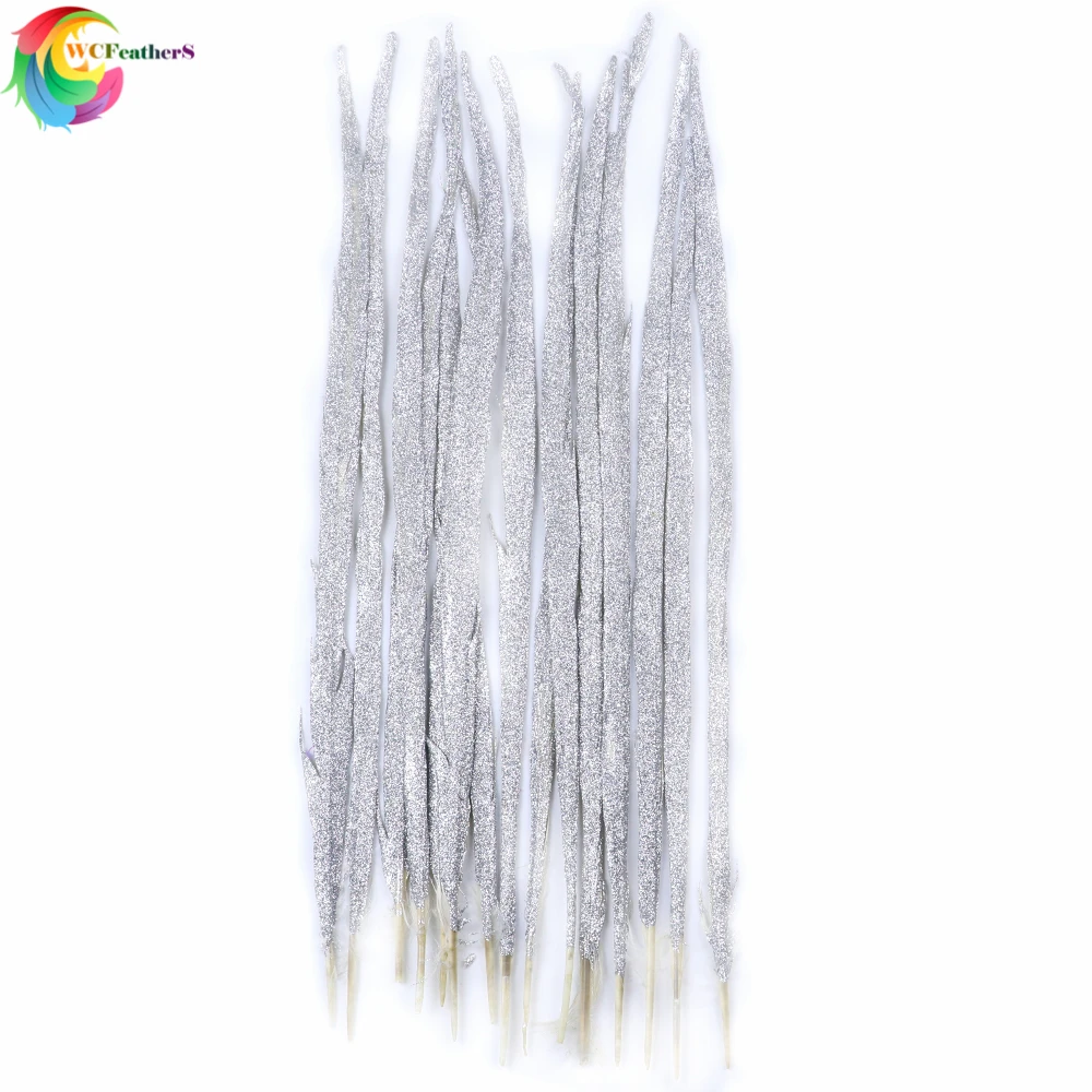 WCFeatherS 50 шт. серебряные блестки Ringneck перо из хвоста фазана Куриные перья ручка вечерние украшения 20-22 дюймов