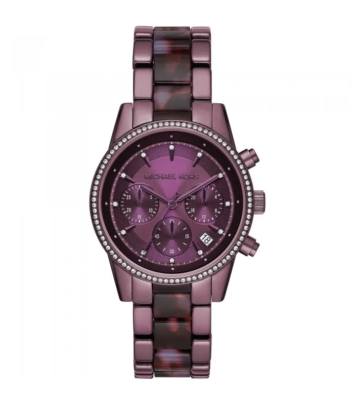 Michael Kors watch woman Ritz quartz chronograph stainless steel purple MK6720