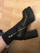 Zapatos de punta redonda con cremallera para mujer, tacones de plataforma de Botines de Cuero de tacón super alta gruesa, moda europea y americana