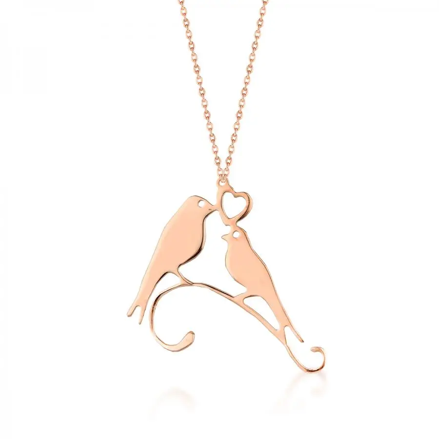 

925 Sterling Silver Women Couple Bird Model Heart Rose Necklace Animal Accessory Gift Classic Modern High Quality New Luxury