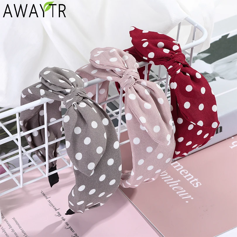 Ободок для волос AWAYTR с узлом Женский эластичный широкий ободок в горошек