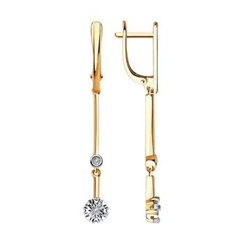

Sokolov drop earrings with stones in combined gold with diamonds, fashion jewelry, 585, women's male, long earrings