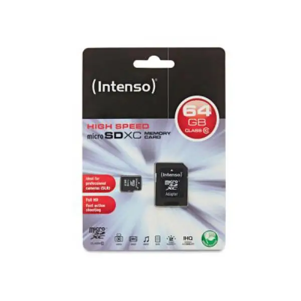 Карта памяти Micro SD с адаптером INTENSO 3413490 64 GB Class 10