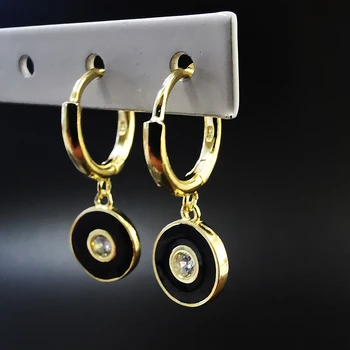 

E098 a 925 Silver Earrings For Girls 14K Gold Jewellry Black Circle Fashion Earring For Women earring royally Free shipping