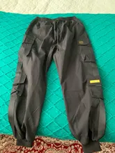 Pantalones Cargo de harén con bolsillos laterales para hombre, pantalón negro de Hip-Hop, informal, a la moda, ropa de calle, 2020 cintas