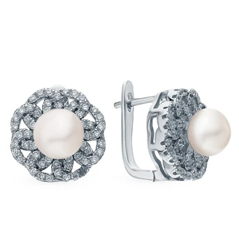 

Silver earrings with cubic zirconia and pearls cultured sunlight sample 925