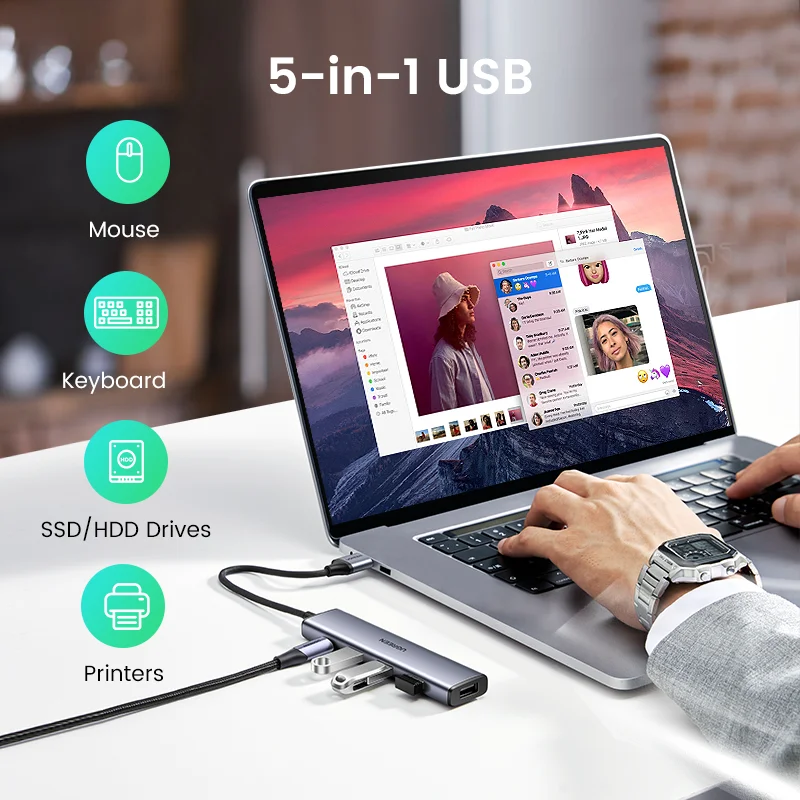 UGREEN USB HUB typ C na 4 USB 3.0 HUB USB na typ C Adapter 5G dla Macbook Pro Air M1 PC akcesoria do laptopów USB C HUB Splitter