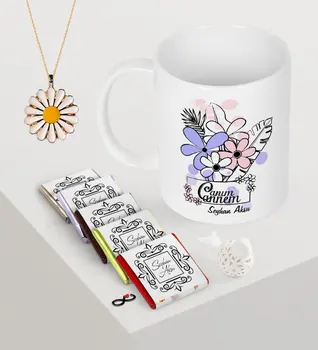 

Personalized Dear Mom Mug Chocolate Daisy Necklace Seti-16