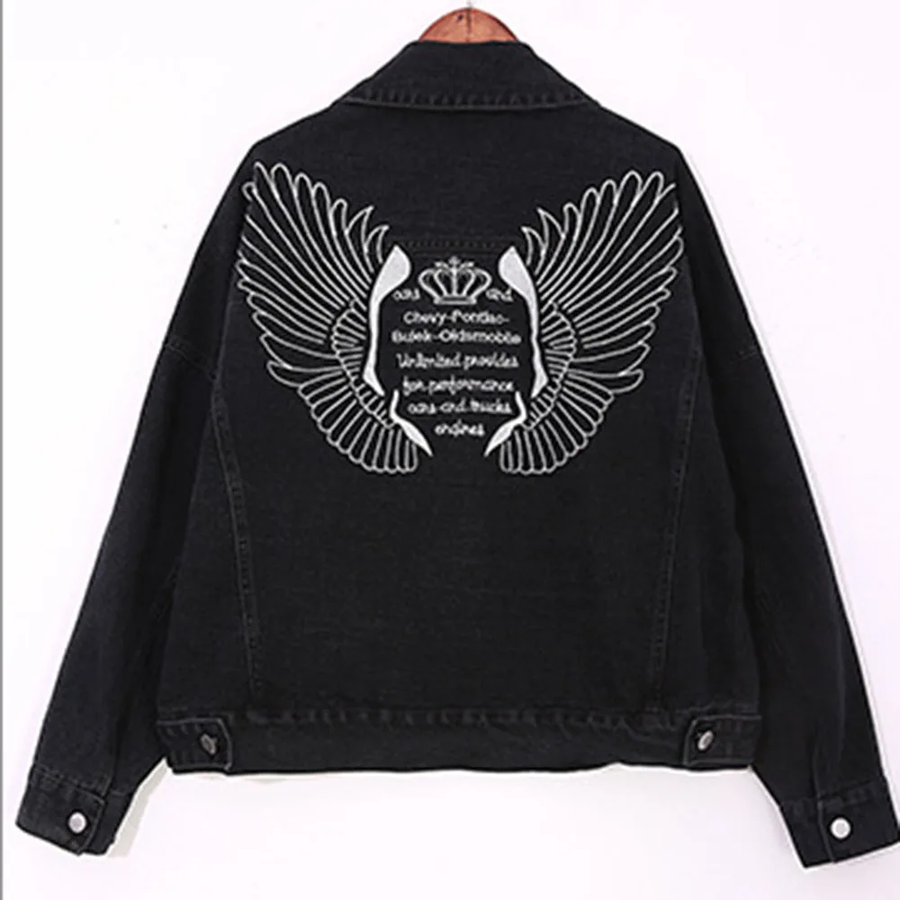 

Embroidery Women Denim Jacket Casual Coats 2020 Autumn New Fashion Loose Single-breasted Outwear Black Jean Jacket Coats Female