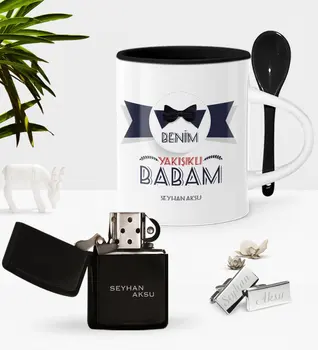 

Personalized My Handsome Dad With Spoon Cup Cigarette Lighter Cufflink Set