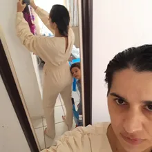 Women Rompers Jumpsuits Bodysuit Lantern-Sleeve OOTN V-Neck High-Waist Straight