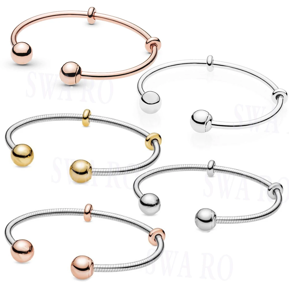 

Classic Autumn New Elegant Moments Snake Chain Open Bracelet Can Be Diy With Beaded Wild Original Ladies Jewelry Memorial Gift