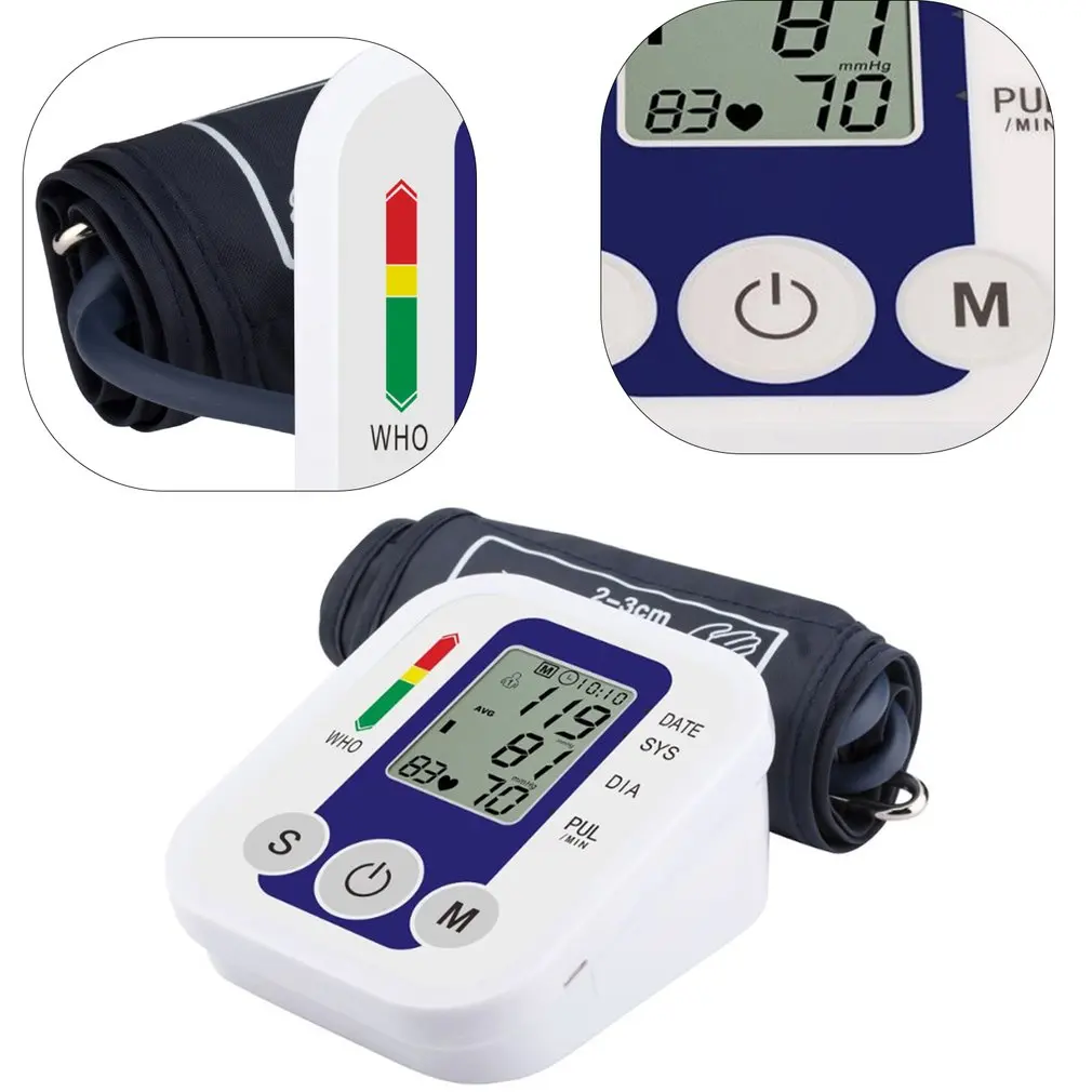 Medical Digital Arm Wrist Blood Pressure Monitor Tonometer Pulse Rate Heart Rate Monitor Household Automatic BP Sphygmomanomete