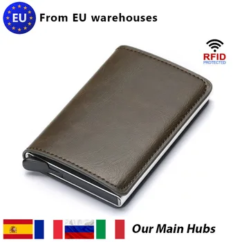 

High Quality RFID Aluminium Alloy Credit Card Holder PU Leather Card Wallet Card Holder for Men Women Automatic Pop Up CardCase