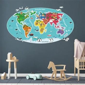 

Tutorial With World Map Wall Sticker English Children New Year 2021 Home Decoration Accessories Living Room Kitchen