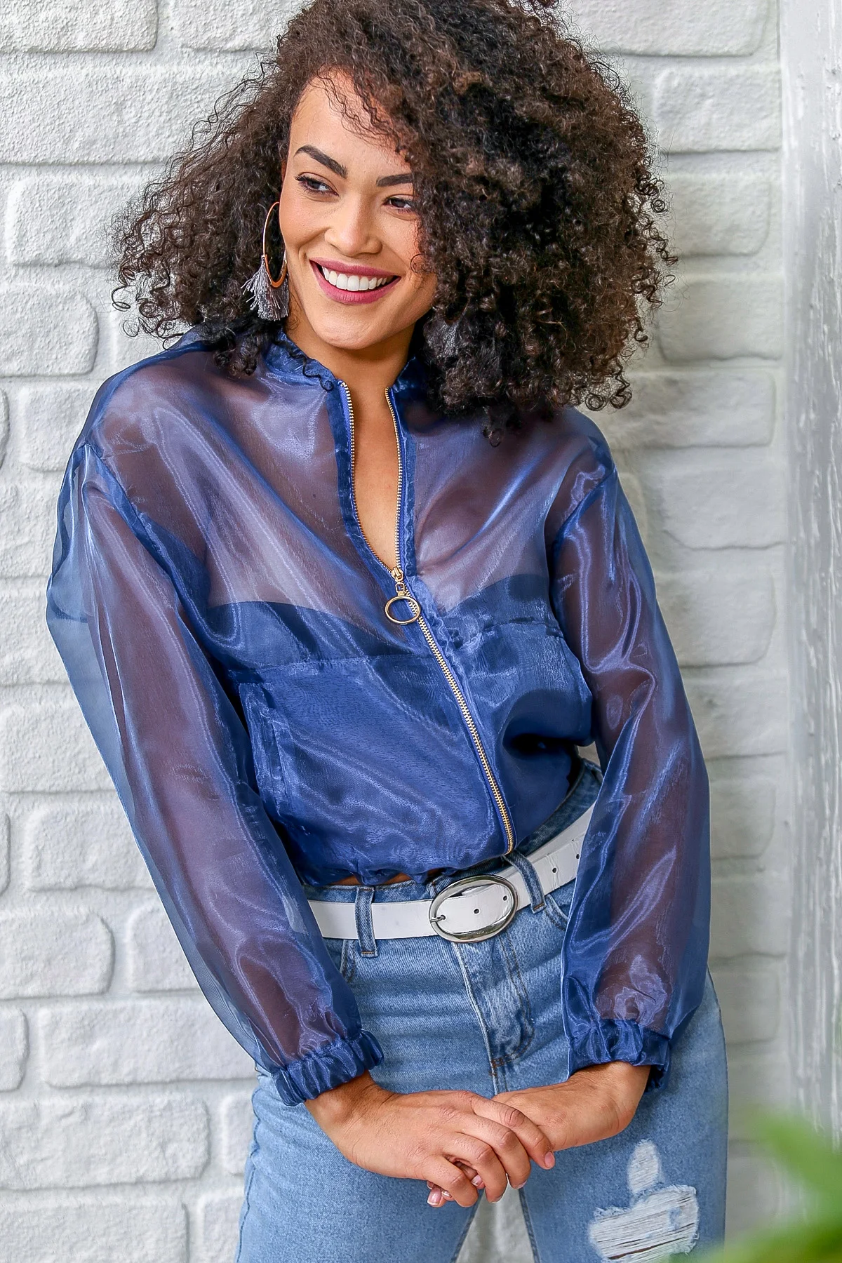 Retro Organza pocket detail bomber jacket | Женская одежда